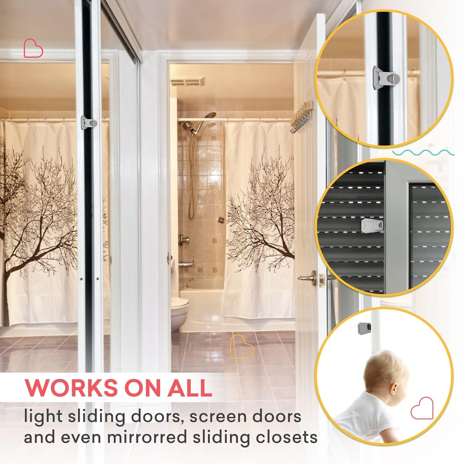 Sliding Door Lock for Child Safety - 2 Pack Grey/White